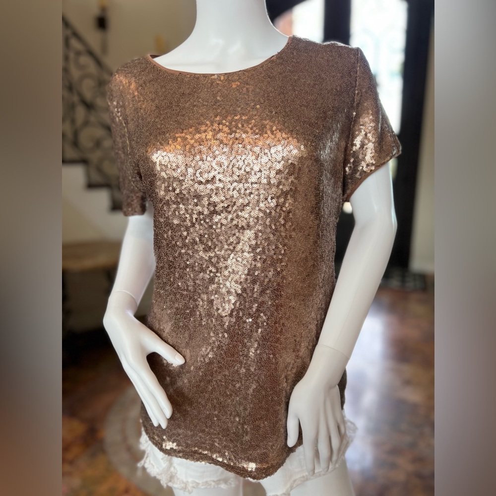 Rosette - Brown Short Sleeve Sequin Top